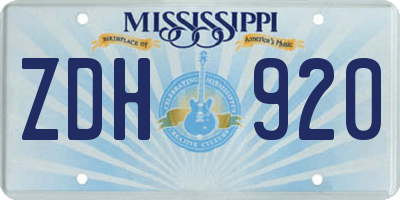 MS license plate ZDH920