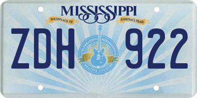 MS license plate ZDH922