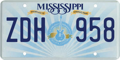 MS license plate ZDH958