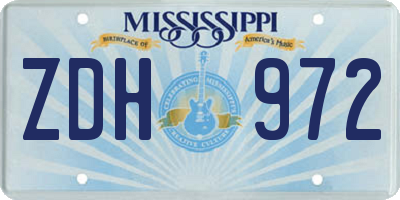 MS license plate ZDH972