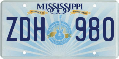 MS license plate ZDH980