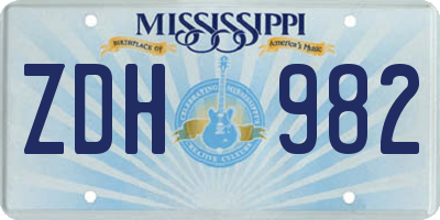 MS license plate ZDH982