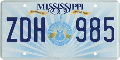 MS license plate ZDH985