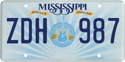 MS license plate ZDH987