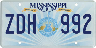 MS license plate ZDH992