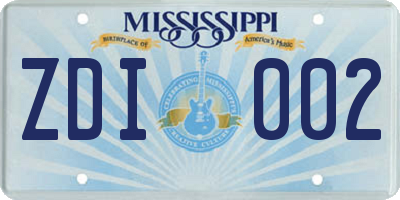 MS license plate ZDI002
