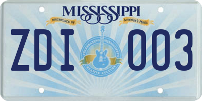MS license plate ZDI003
