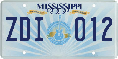 MS license plate ZDI012