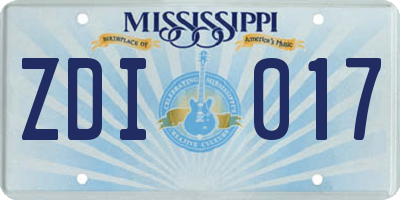 MS license plate ZDI017