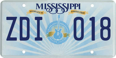 MS license plate ZDI018