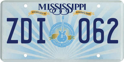 MS license plate ZDI062