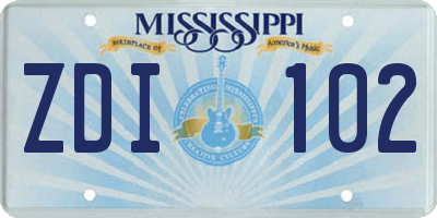 MS license plate ZDI102