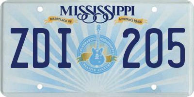 MS license plate ZDI205