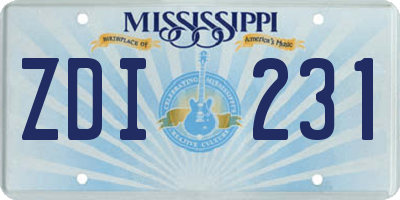 MS license plate ZDI231