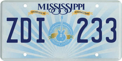 MS license plate ZDI233