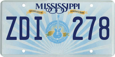 MS license plate ZDI278