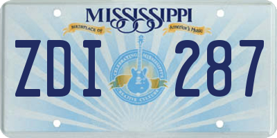 MS license plate ZDI287