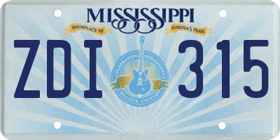 MS license plate ZDI315