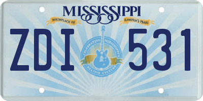 MS license plate ZDI531