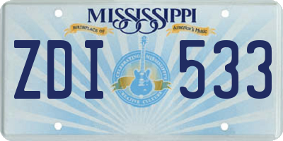 MS license plate ZDI533