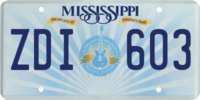 MS license plate ZDI603