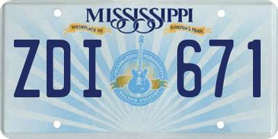MS license plate ZDI671