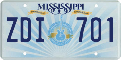 MS license plate ZDI701