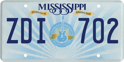 MS license plate ZDI702