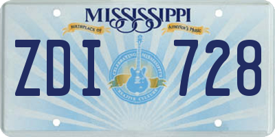 MS license plate ZDI728