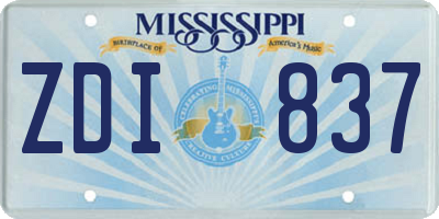 MS license plate ZDI837