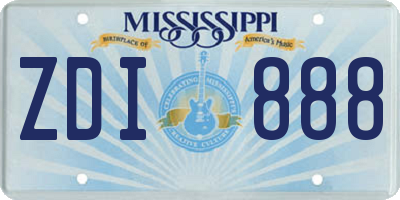 MS license plate ZDI888