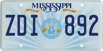 MS license plate ZDI892