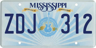 MS license plate ZDJ312