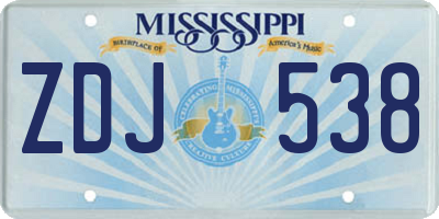 MS license plate ZDJ538