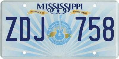 MS license plate ZDJ758