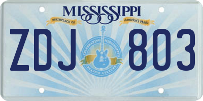 MS license plate ZDJ803