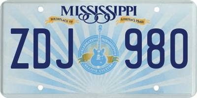 MS license plate ZDJ980