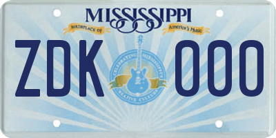 MS license plate ZDK000