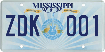 MS license plate ZDK001