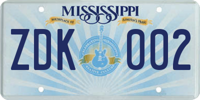 MS license plate ZDK002