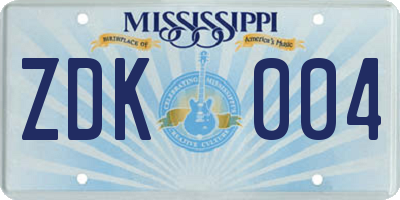 MS license plate ZDK004