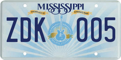 MS license plate ZDK005