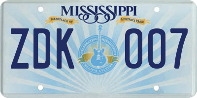 MS license plate ZDK007