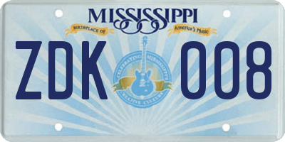 MS license plate ZDK008