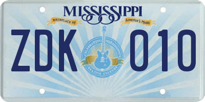 MS license plate ZDK010