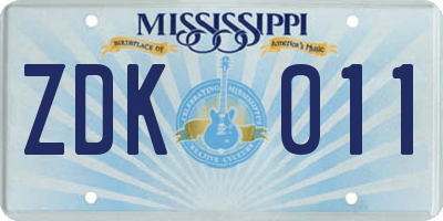 MS license plate ZDK011