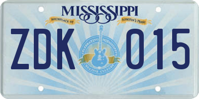 MS license plate ZDK015