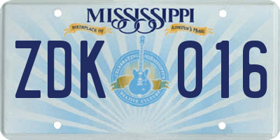 MS license plate ZDK016