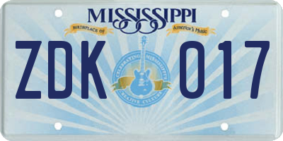 MS license plate ZDK017