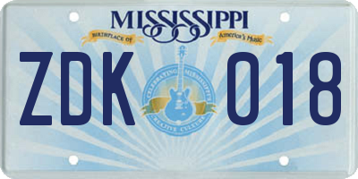 MS license plate ZDK018